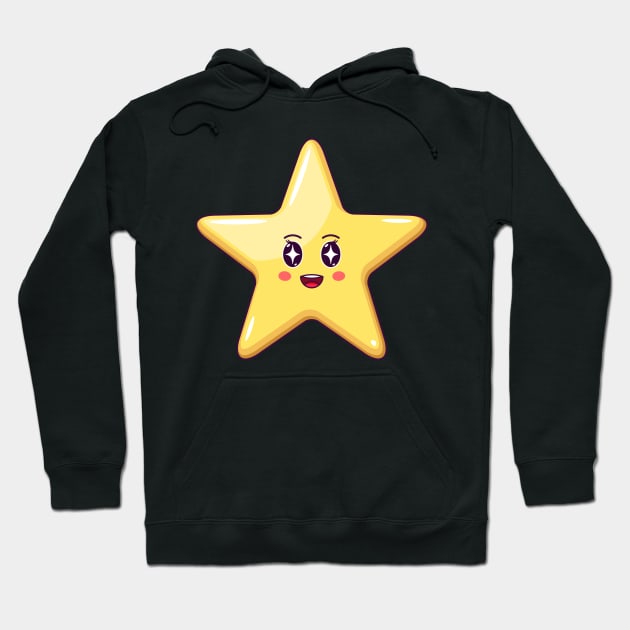 Cartoon Kawaii Golden Star with Star Strucking Face Hoodie by DmitryMayer